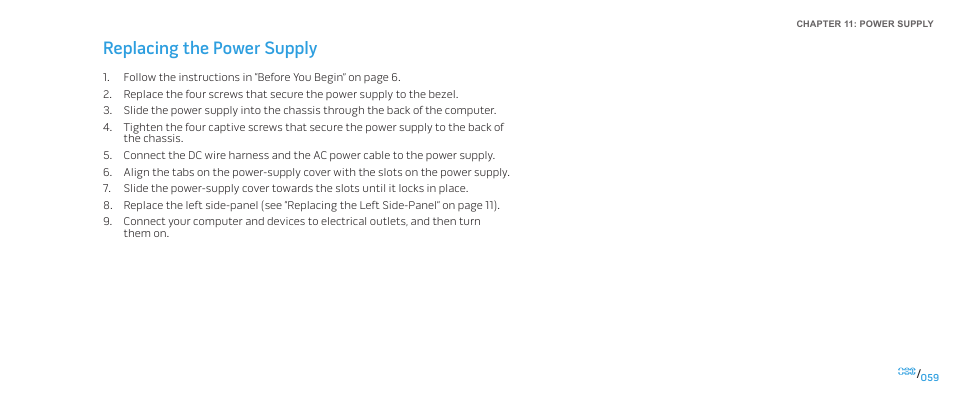 Replacing the power supply | Dell Alienware Aurora ALX (Late 2009) User Manual | Page 59 / 117