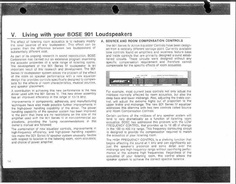 V. living with your bose 901 loudspeakers | Bose Direct / Reflecting 901 Series 4 User Manual | Page 14 / 20