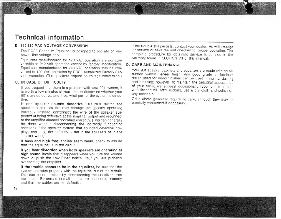 Technical information | Bose Direct / Reflecting 901 Series 4 User Manual | Page 18 / 20