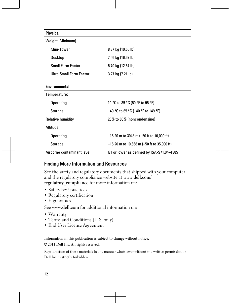 Finding more information and resources | Dell OptiPlex 790 (Early 2011) User Manual | Page 12 / 13