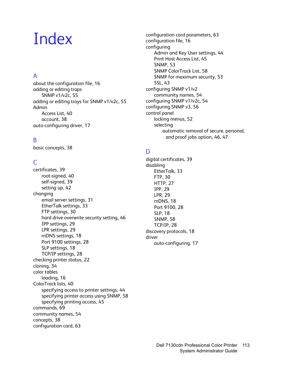 Index | Dell 7130cdn Color Laser Printer User Manual | Page 113 / 116