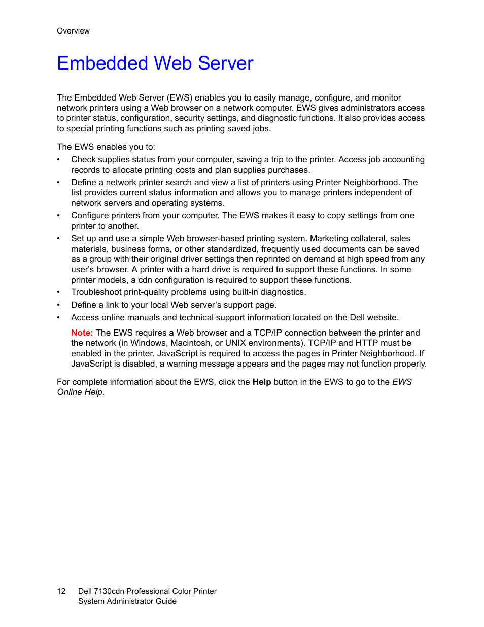 Embedded web server | Dell 7130cdn Color Laser Printer User Manual | Page 12 / 116