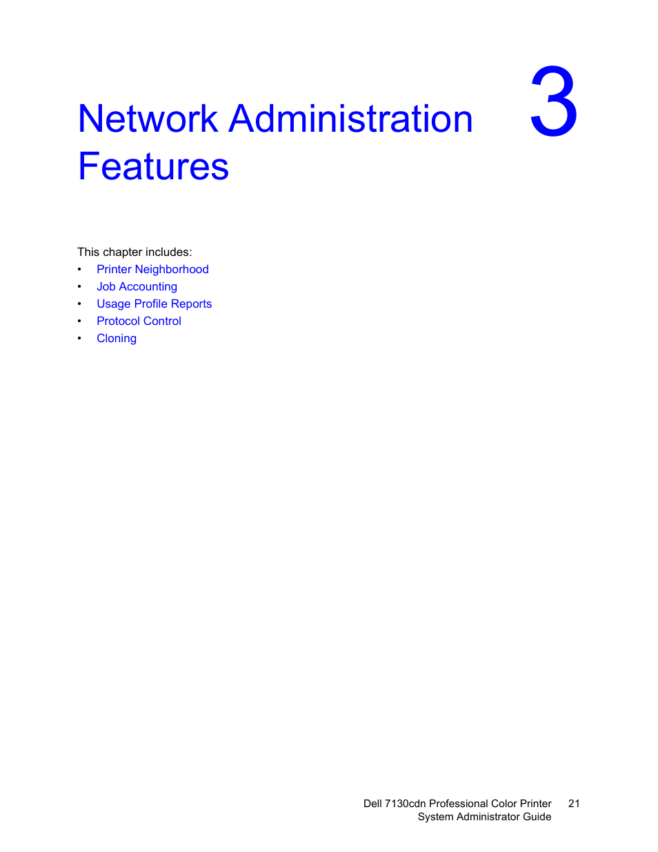 Network administration features | Dell 7130cdn Color Laser Printer User Manual | Page 21 / 116