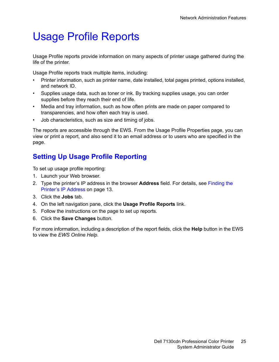 Usage profile reports, Setting up usage profile reporting | Dell 7130cdn Color Laser Printer User Manual | Page 25 / 116