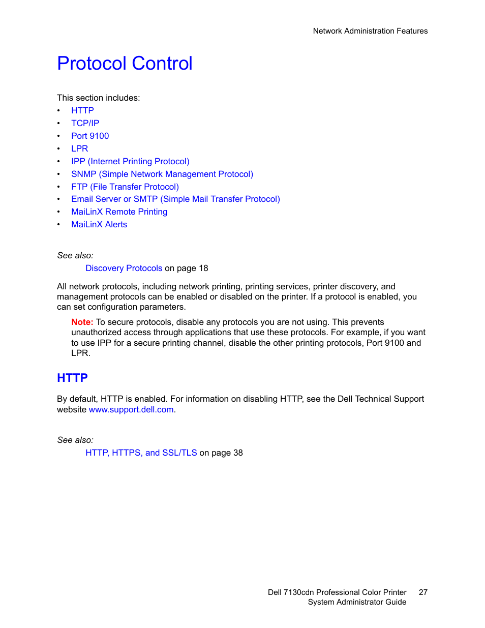 Protocol control, Http | Dell 7130cdn Color Laser Printer User Manual | Page 27 / 116