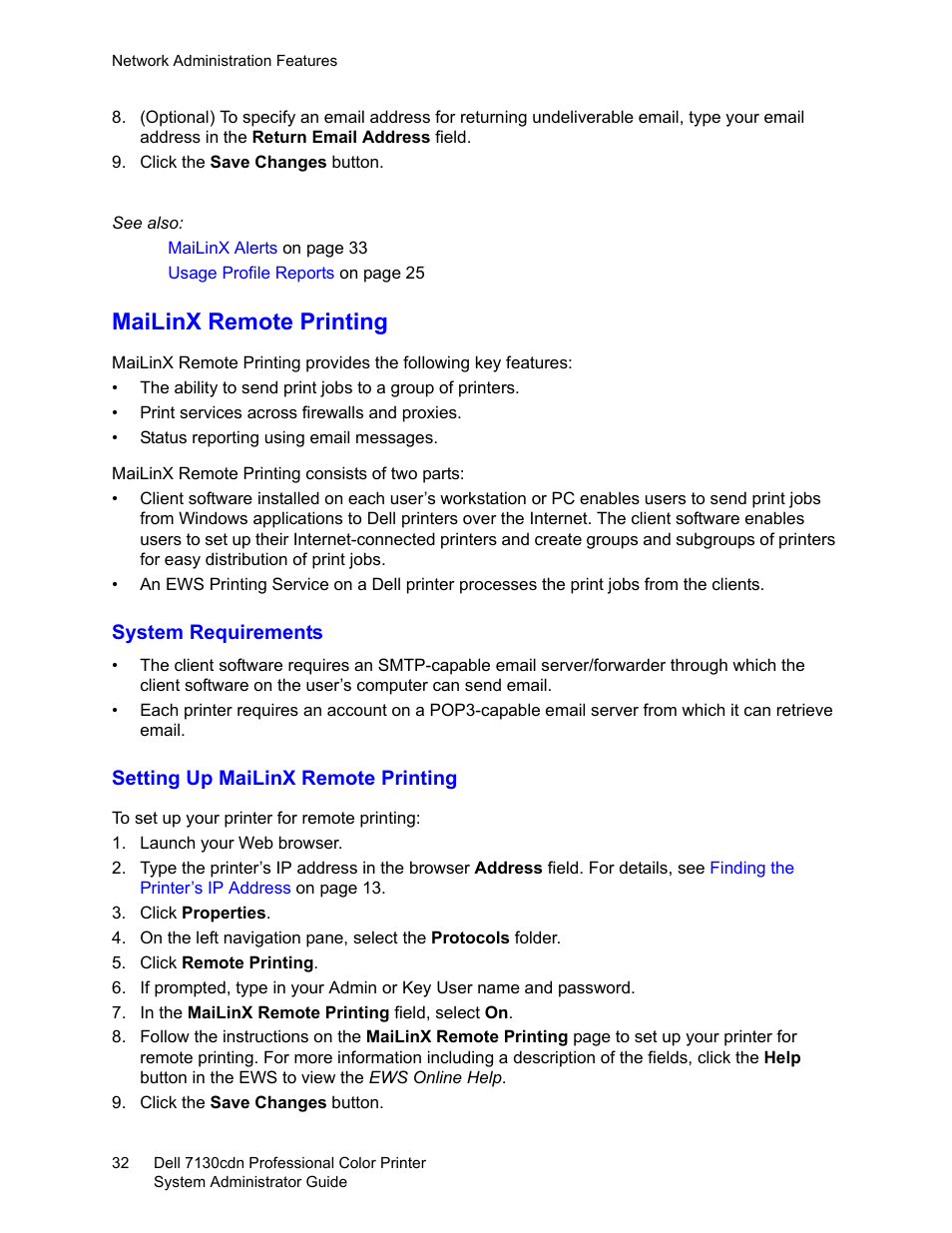 Mailinx remote printing | Dell 7130cdn Color Laser Printer User Manual | Page 32 / 116