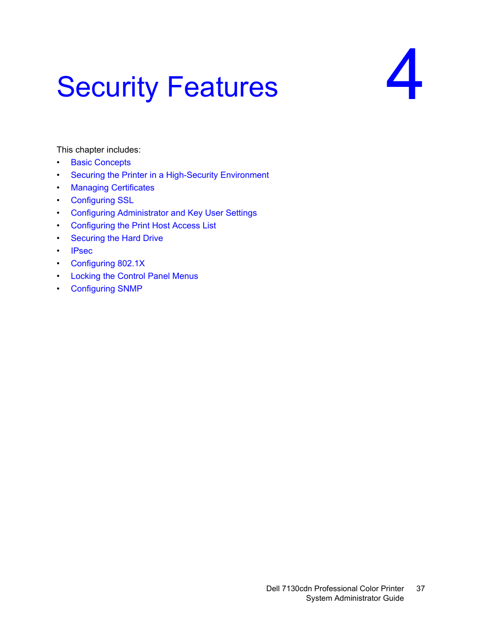 Security features | Dell 7130cdn Color Laser Printer User Manual | Page 37 / 116