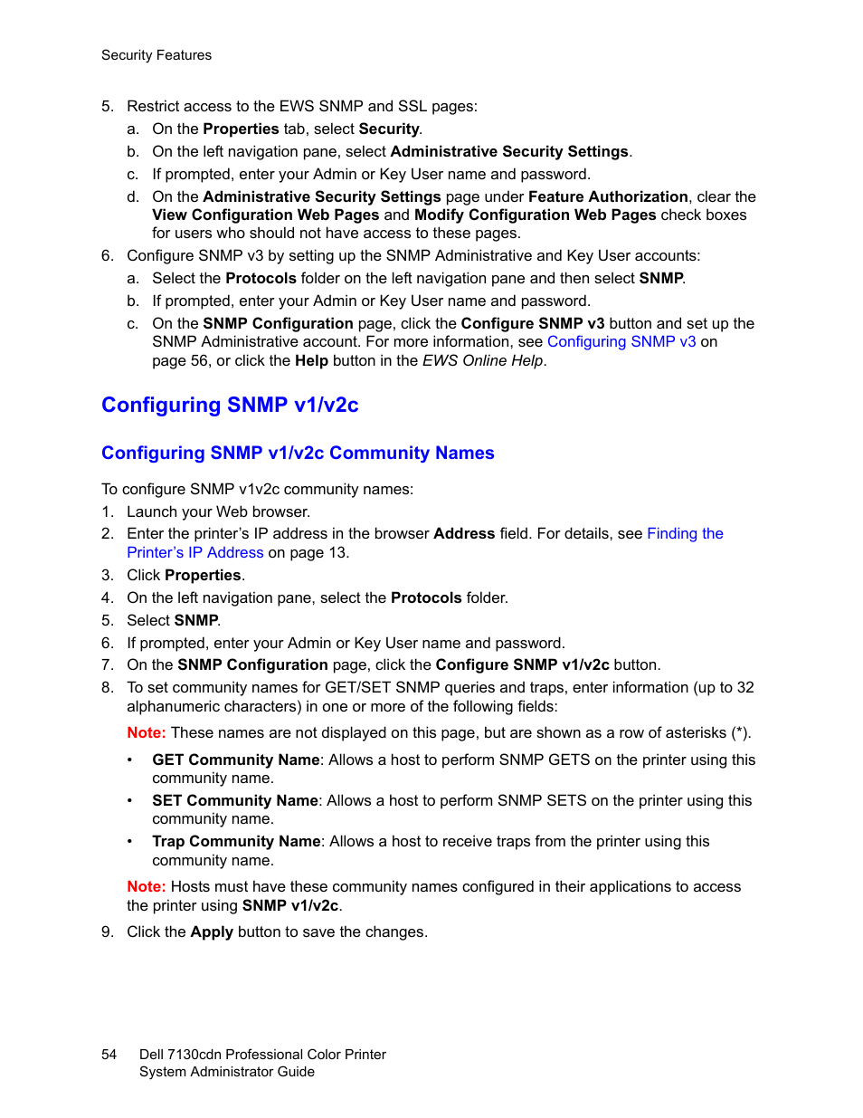 Configuring snmp v1/v2c | Dell 7130cdn Color Laser Printer User Manual | Page 54 / 116