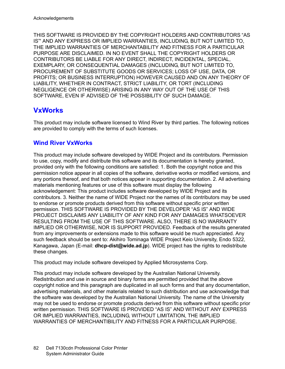 Vxworks | Dell 7130cdn Color Laser Printer User Manual | Page 82 / 116