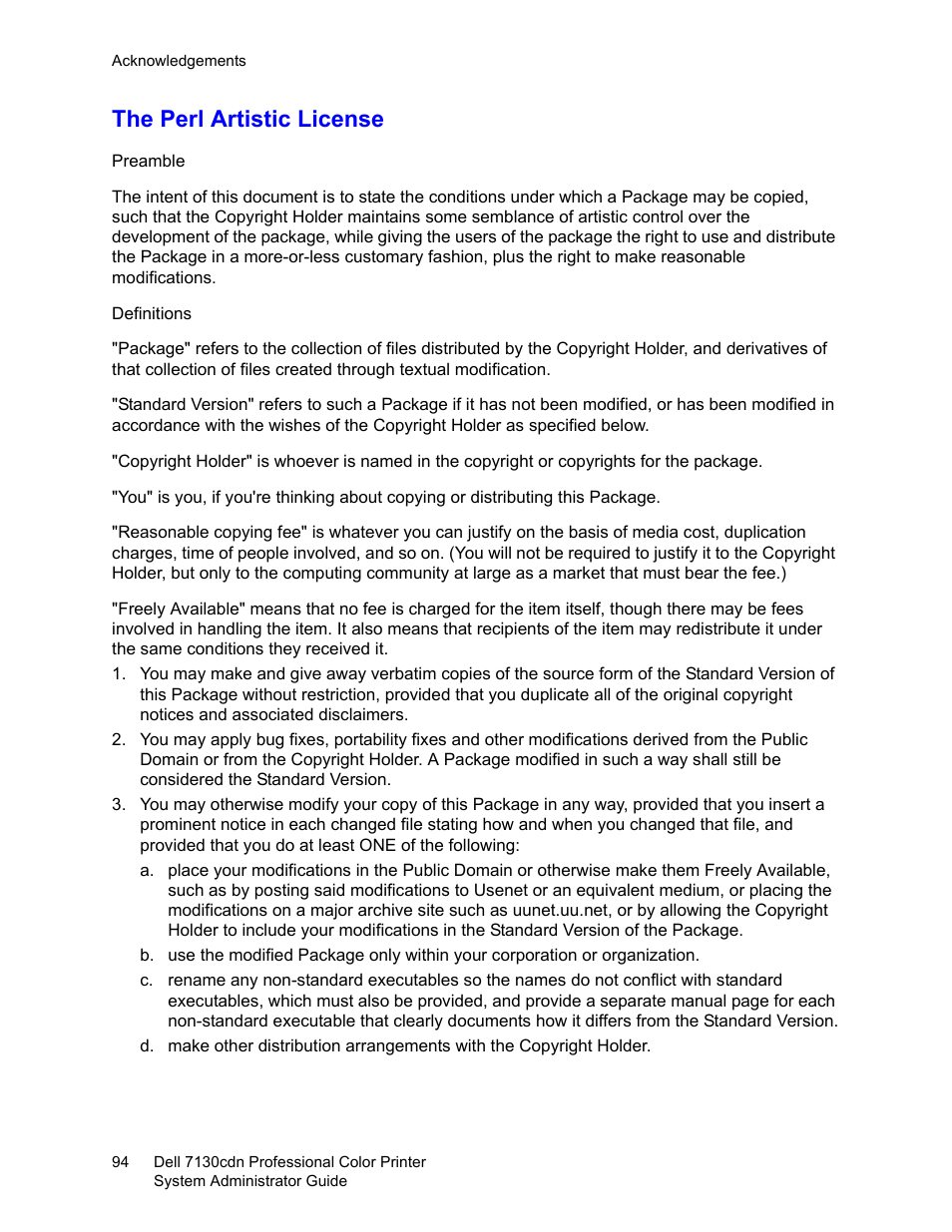 The perl artistic license | Dell 7130cdn Color Laser Printer User Manual | Page 94 / 116