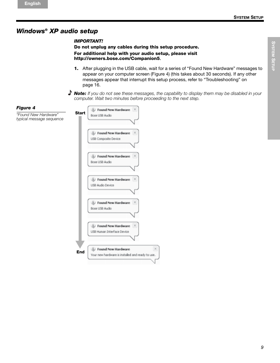Windows, Xp audio setup | Bose Companion 5 User Manual | Page 11 / 56