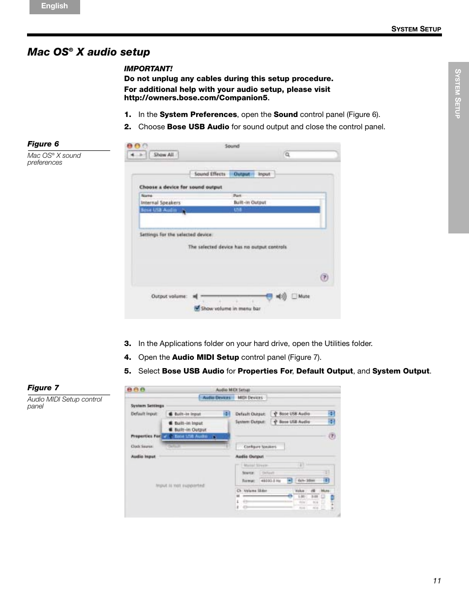 Mac os, X audio setup | Bose Companion 5 User Manual | Page 13 / 56