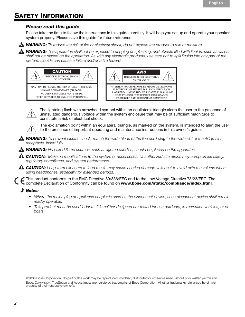 Afety, Nformation | Bose Companion 5 User Manual | Page 2 / 56