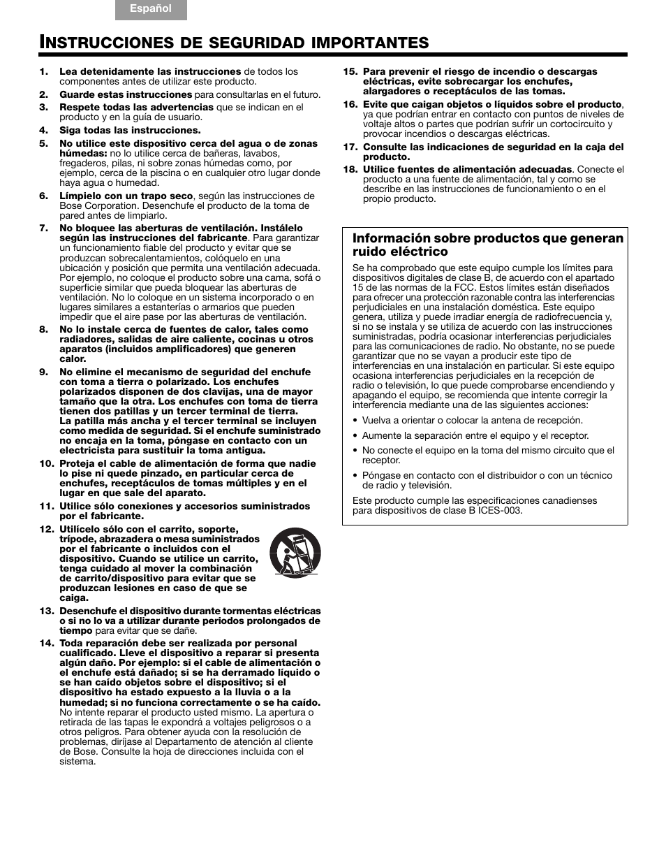 Nstrucciones de seguridad importantes | Bose Companion 5 User Manual | Page 21 / 56