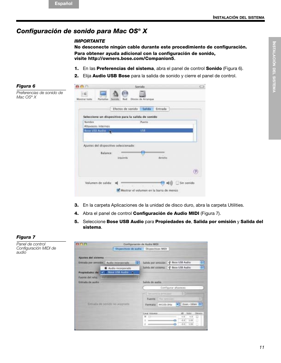 Configuración de sonido para mac os | Bose Companion 5 User Manual | Page 31 / 56