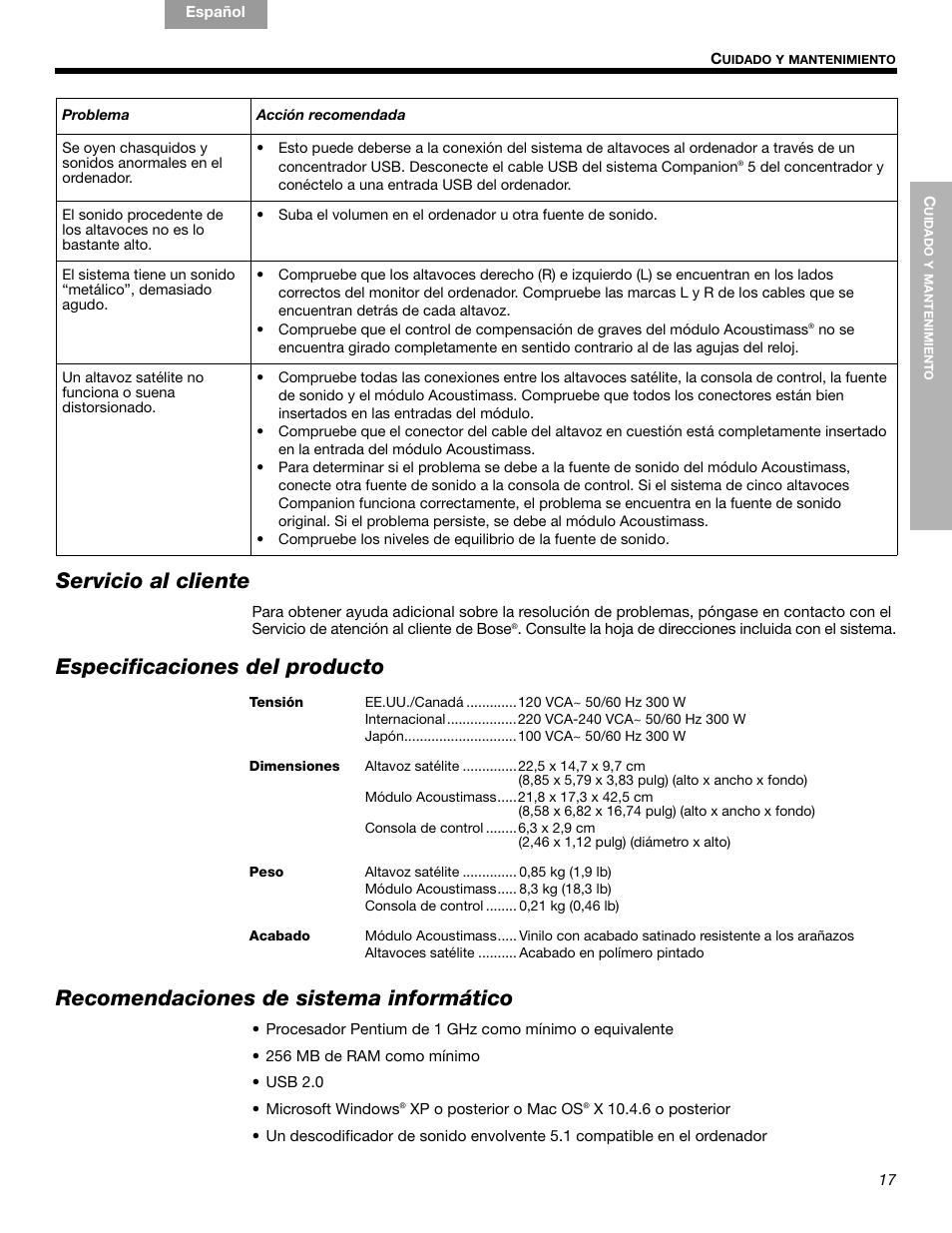 Servicio al cliente | Bose Companion 5 User Manual | Page 37 / 56