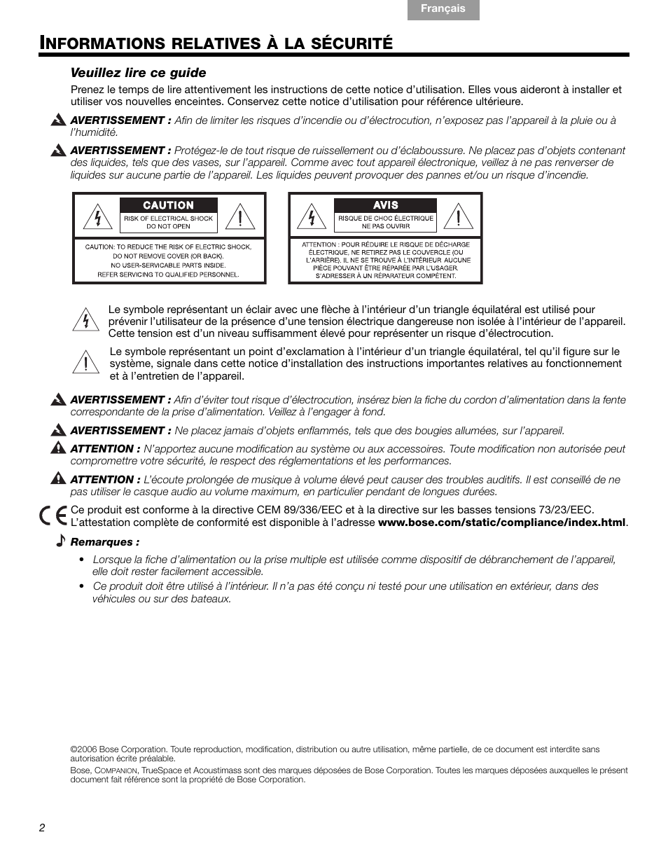Nformations relatives à la sécurité | Bose Companion 5 User Manual | Page 38 / 56