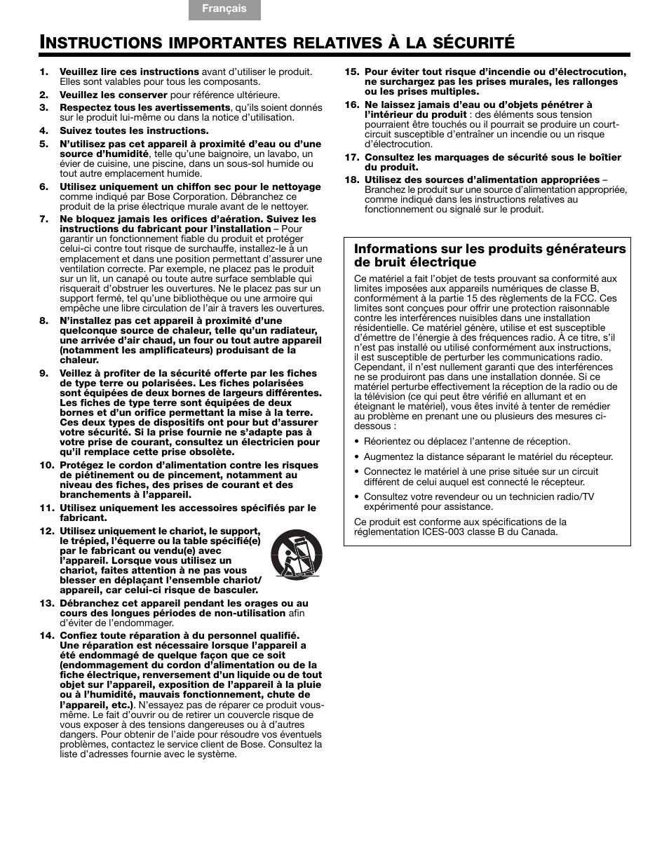 Nstructions importantes relatives à la sécurité | Bose Companion 5 User Manual | Page 39 / 56
