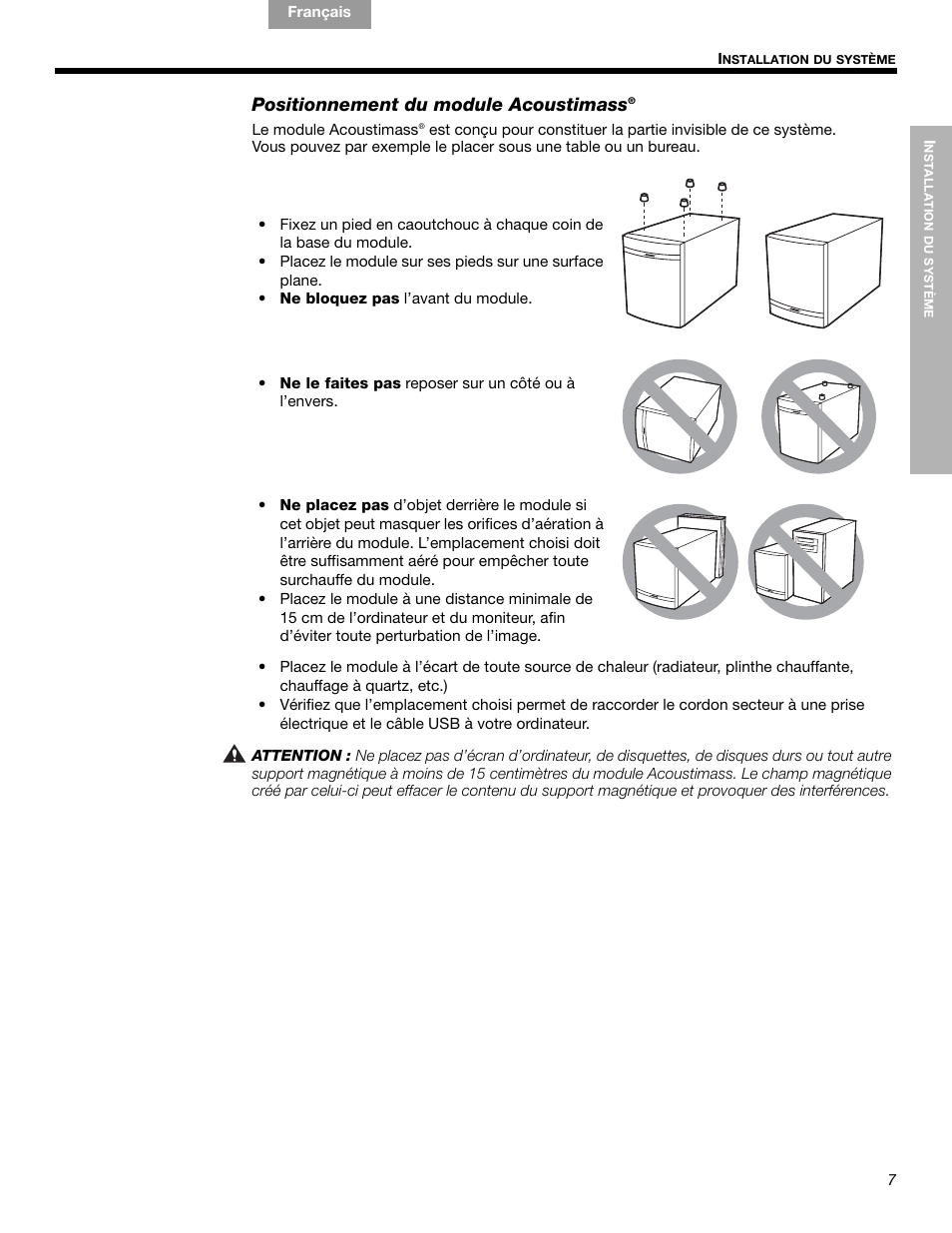 Positionnement du module acoustimass | Bose Companion 5 User Manual | Page 45 / 56