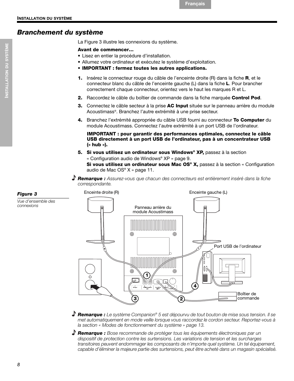 Branchement du système | Bose Companion 5 User Manual | Page 46 / 56