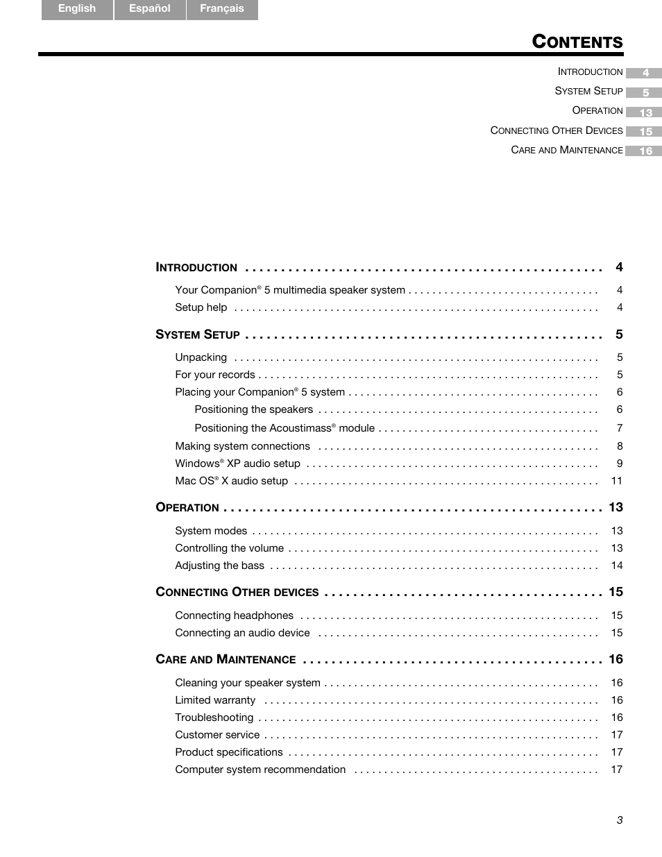 Ontents | Bose Companion 5 User Manual | Page 5 / 56