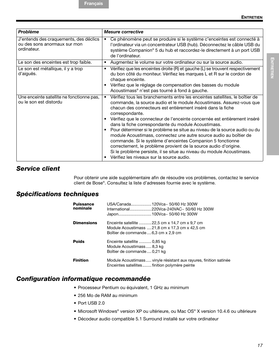 Service client | Bose Companion 5 User Manual | Page 55 / 56