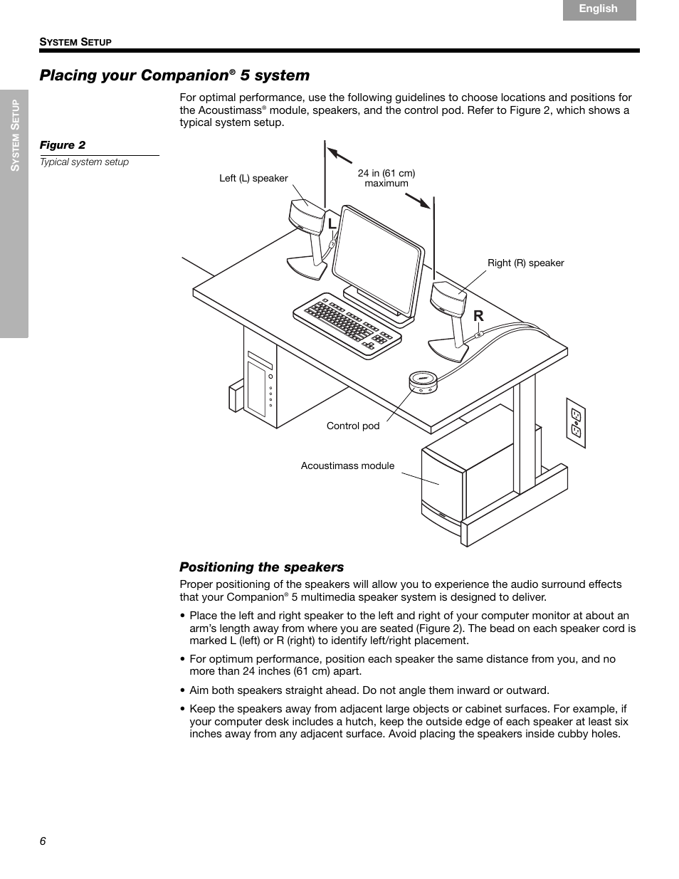 Placing your companion, 5 system, Positioning the speakers | Bose Companion 5 User Manual | Page 8 / 56