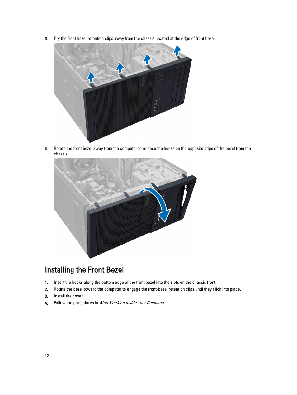 Installing the front bezel | Dell OptiPlex XE2 (Mid 2013) User Manual | Page 12 / 61