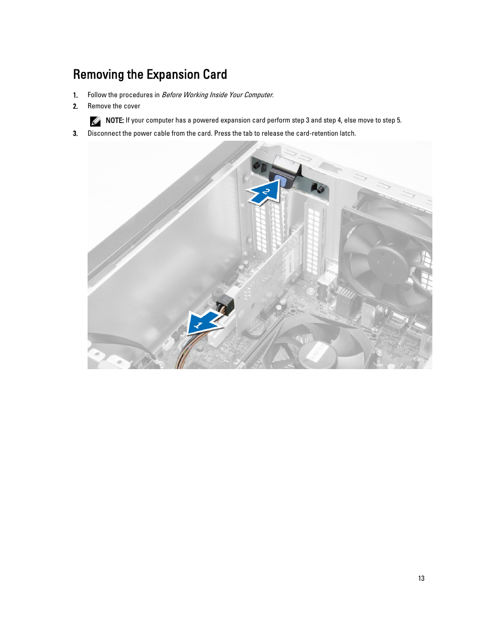 Removing the expansion card | Dell OptiPlex XE2 (Mid 2013) User Manual | Page 13 / 61