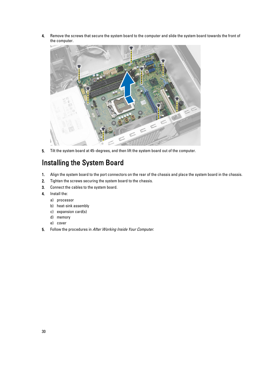 Installing the system board | Dell OptiPlex XE2 (Mid 2013) User Manual | Page 30 / 61