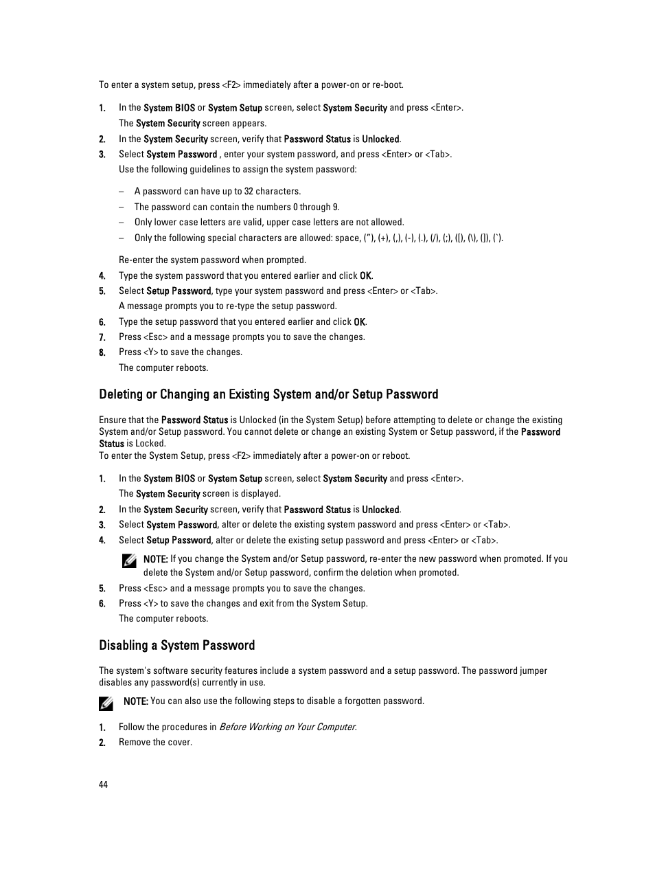 Disabling a system password | Dell OptiPlex XE2 (Mid 2013) User Manual | Page 44 / 61