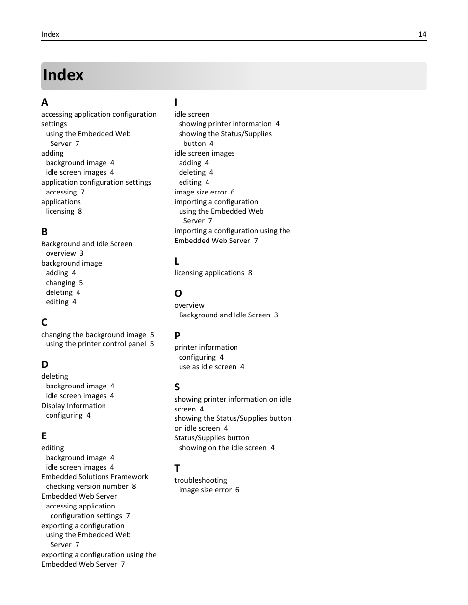 Index | Dell B3460dn Mono Laser Printer User Manual | Page 14 / 14