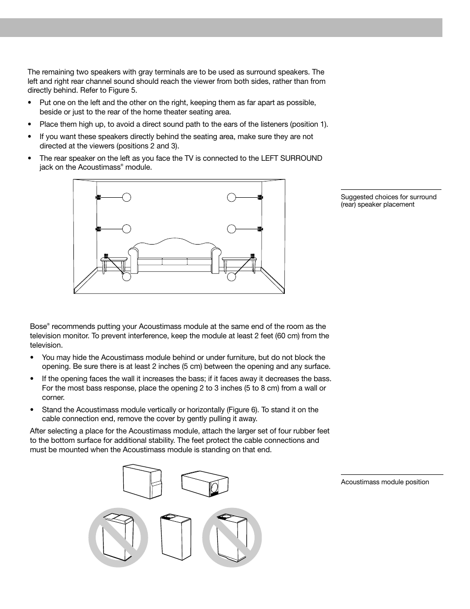 Setting up surround cube speakers, Figure 5, Acoustimass module | Figure 6 | Bose Acoustimass - 10 User Manual | Page 7 / 18