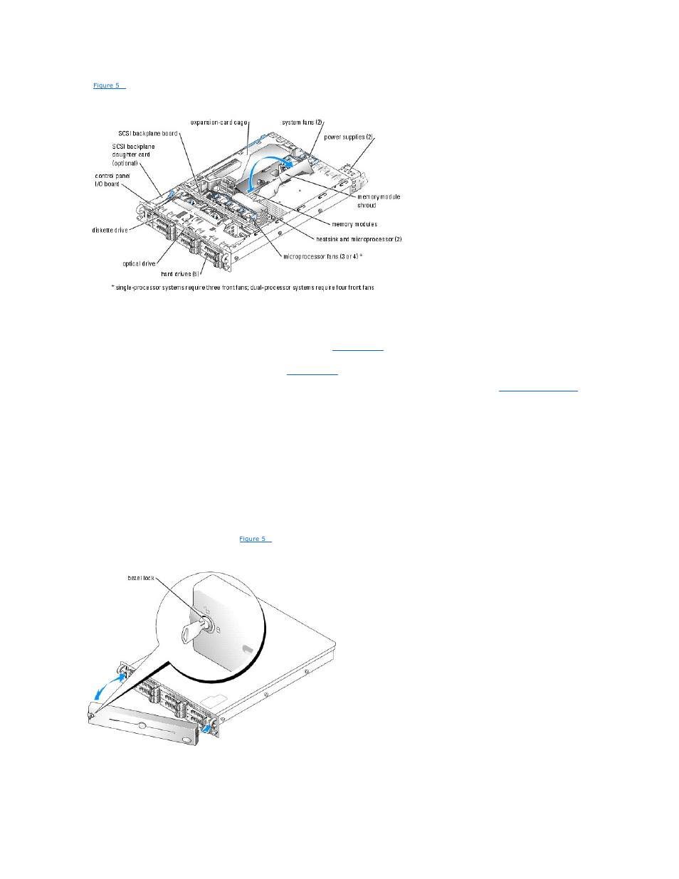 Removing the bezel, Replacing the bezel | Dell PowerEdge 2850 User Manual | Page 32 / 76