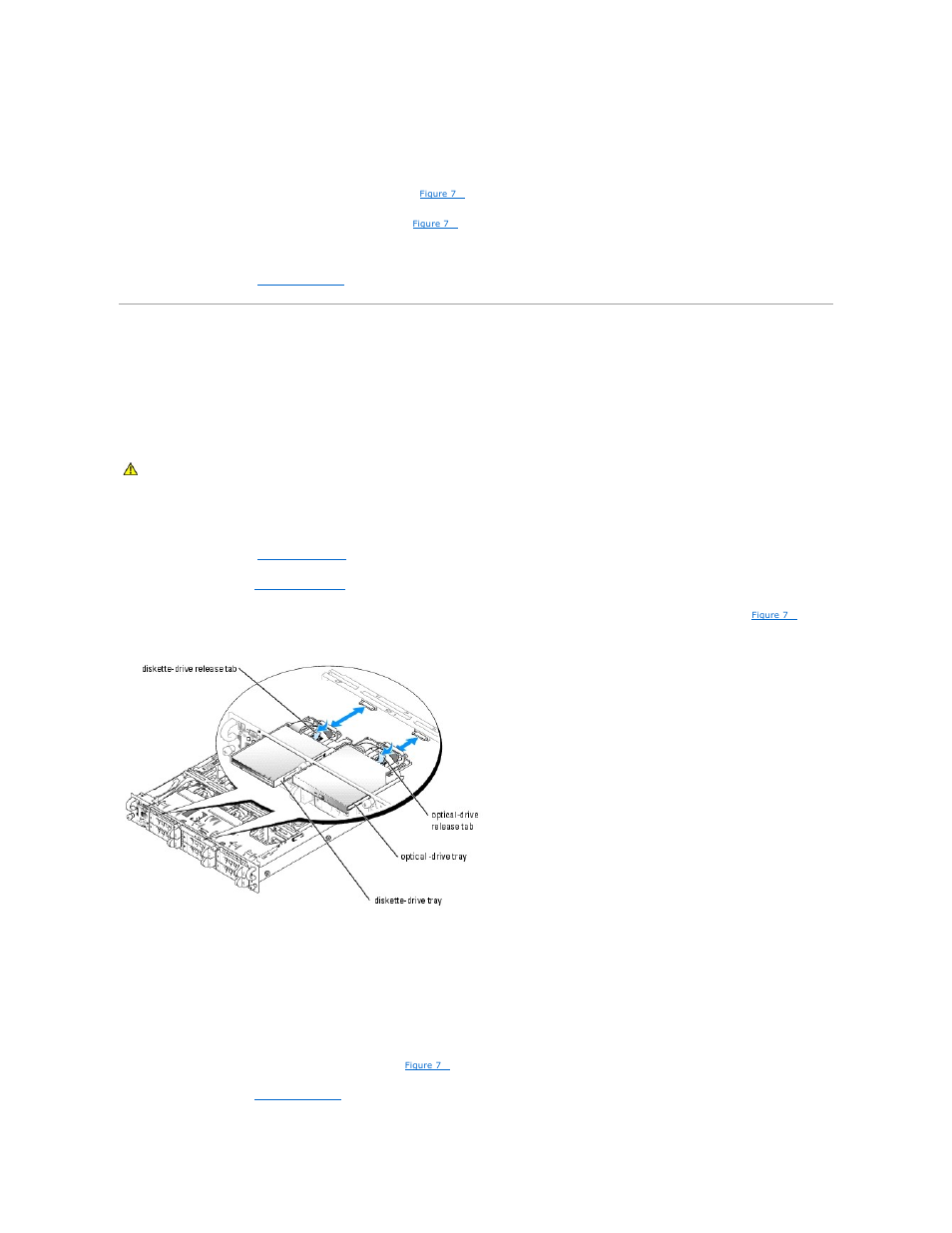 Optical and diskettes drives, Removing the optical drive or diskette drive tray | Dell PowerEdge 2850 User Manual | Page 61 / 76