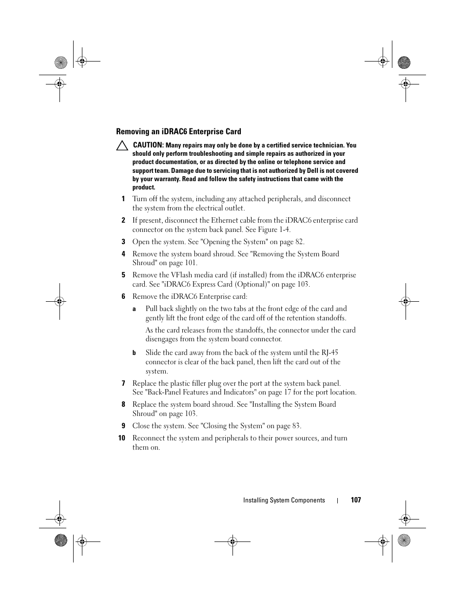 Removing an idrac6 enterprise card | Dell PowerVault NX300 User Manual | Page 107 / 192