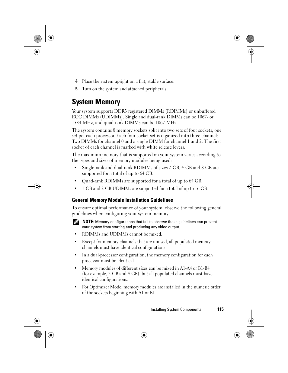 System memory, General memory module installation guidelines | Dell PowerVault NX300 User Manual | Page 115 / 192