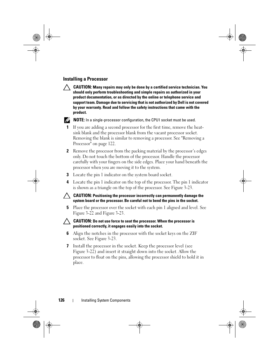 Installing a processor | Dell PowerVault NX300 User Manual | Page 126 / 192