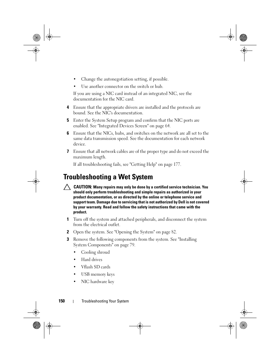 Troubleshooting a wet system | Dell PowerVault NX300 User Manual | Page 150 / 192
