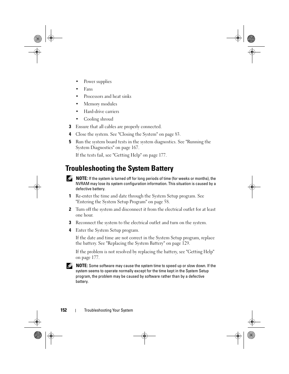Troubleshooting the system battery, Ee "troubleshooting the | Dell PowerVault NX300 User Manual | Page 152 / 192