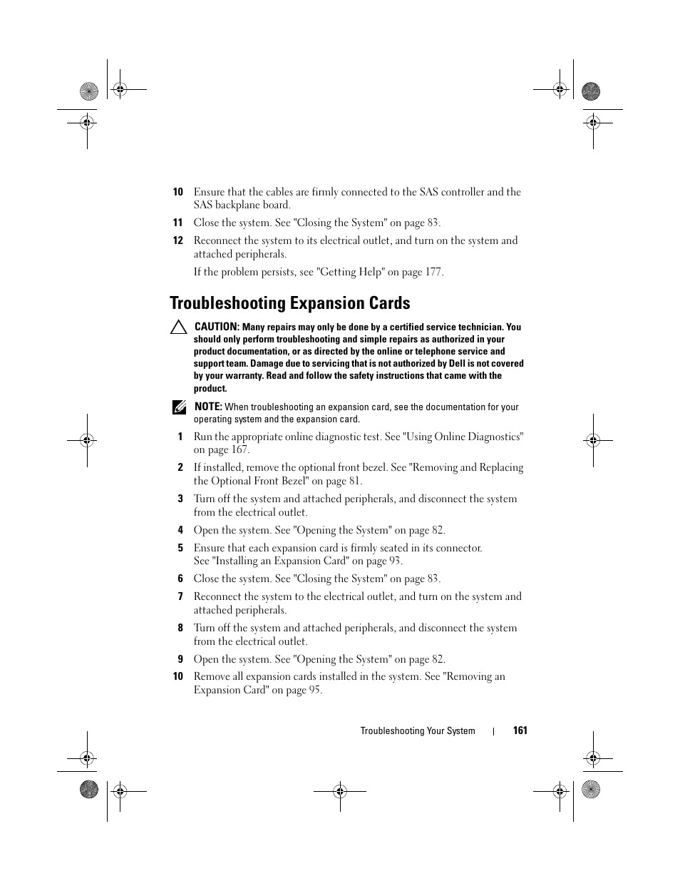 Troubleshooting expansion cards | Dell PowerVault NX300 User Manual | Page 161 / 192