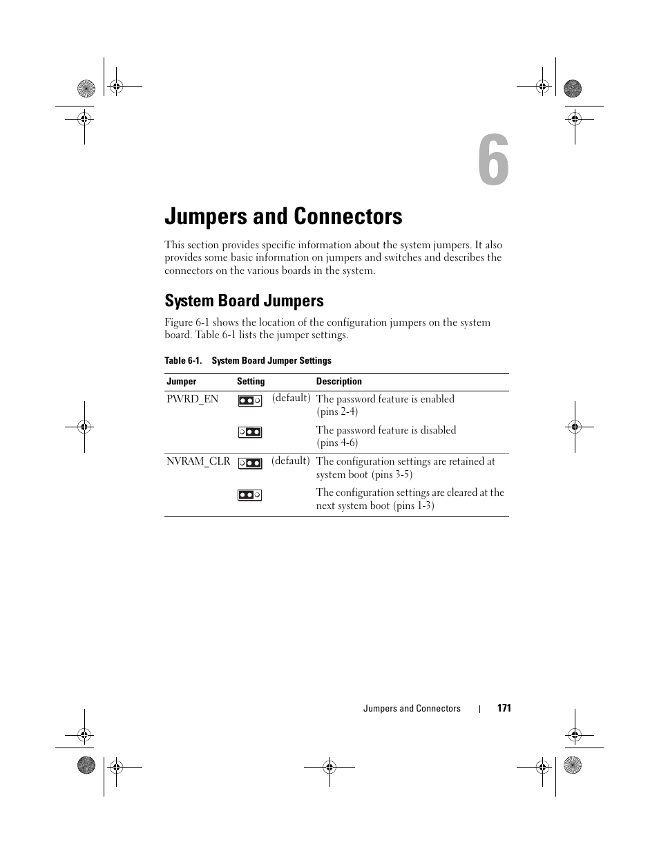 Jumpers and connectors, System board jumpers | Dell PowerVault NX300 User Manual | Page 169 / 192