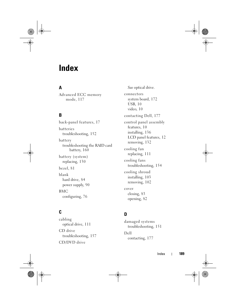 Index | Dell PowerVault NX300 User Manual | Page 187 / 192