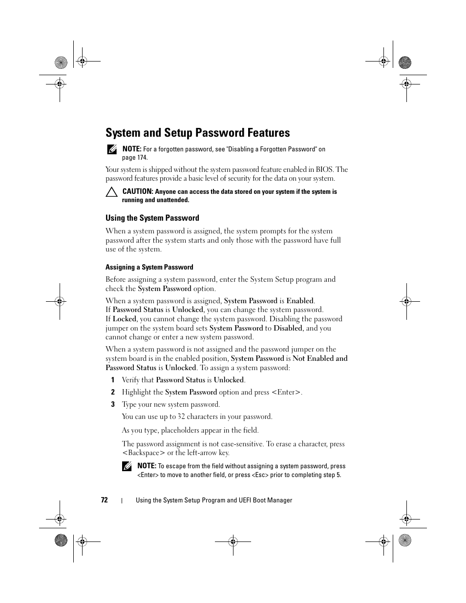 System and setup password features, Using the system password | Dell PowerVault NX300 User Manual | Page 72 / 192