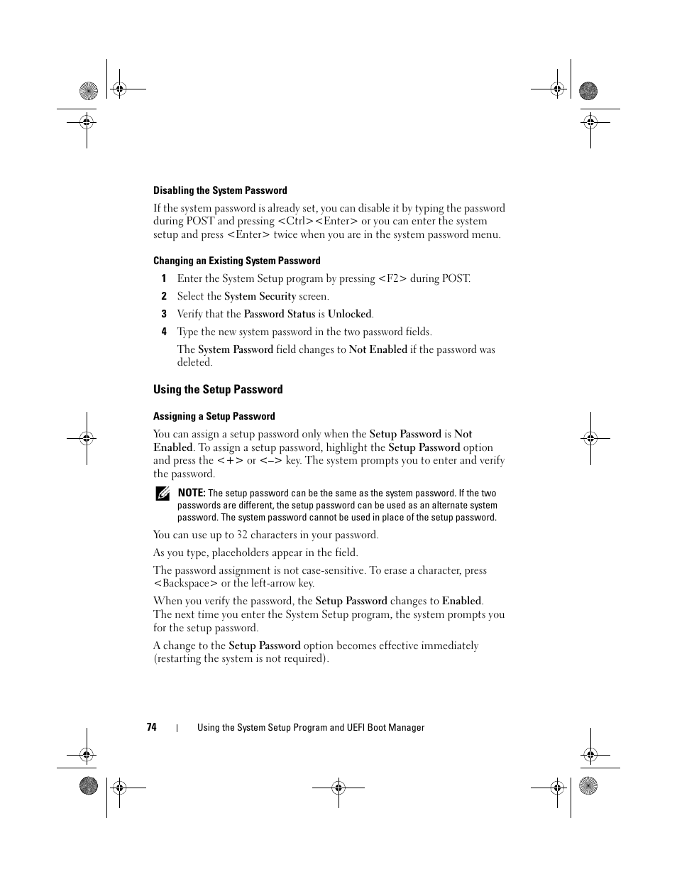 Using the setup password | Dell PowerVault NX300 User Manual | Page 74 / 192