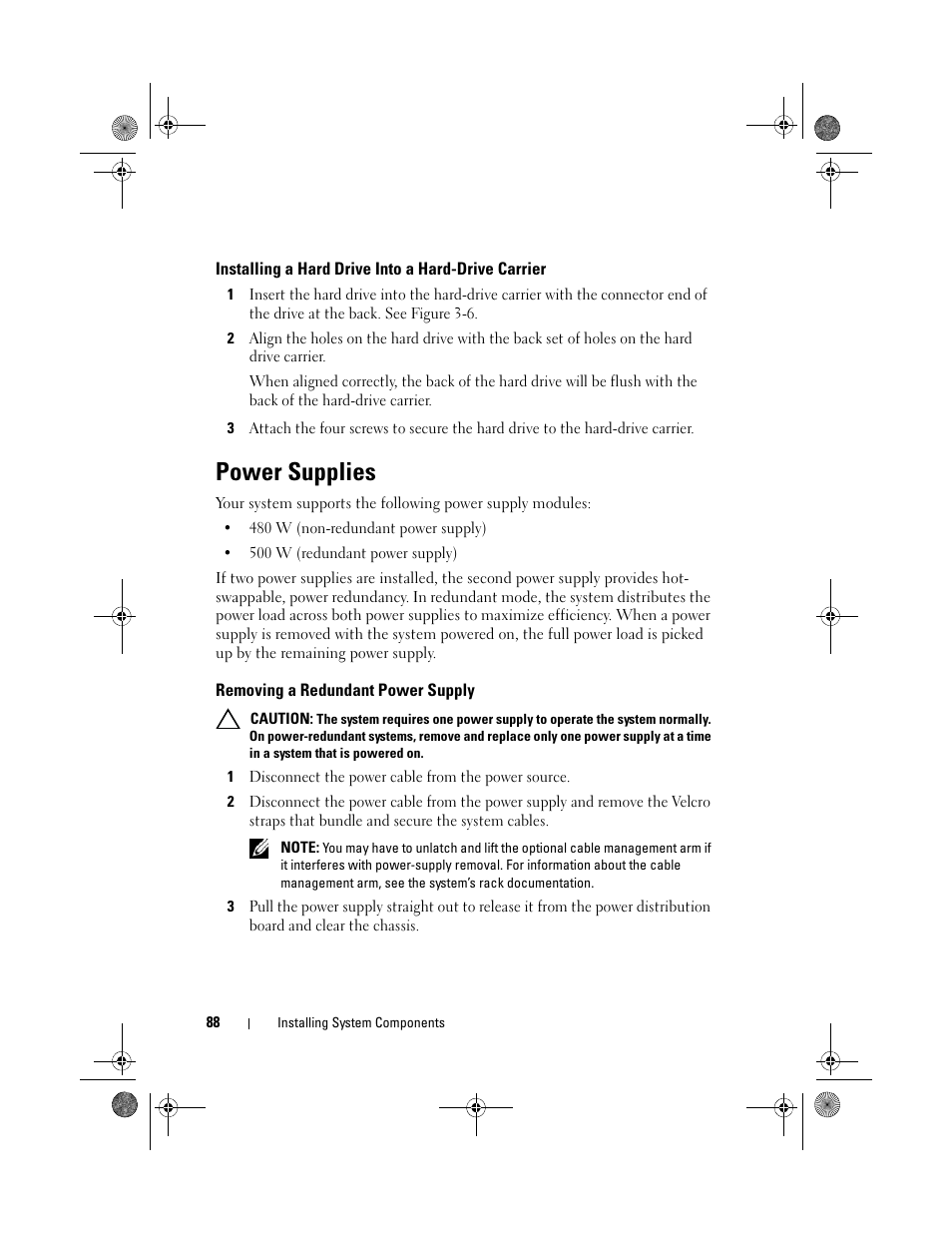 Installing a hard drive into a hard-drive carrier, Power supplies, Removing a redundant power supply | Dell PowerVault NX300 User Manual | Page 88 / 192