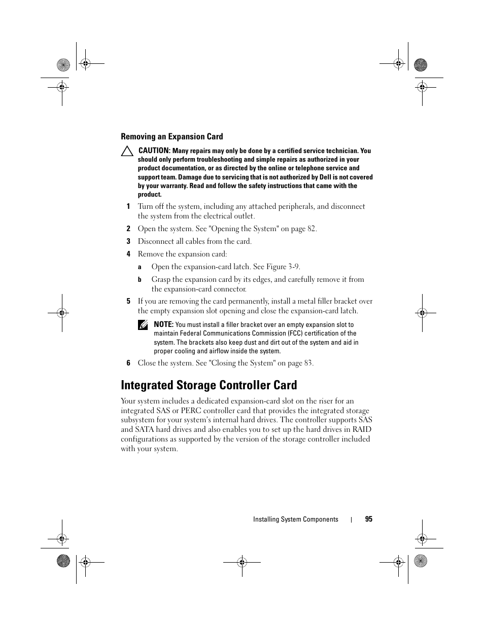 Removing an expansion card, Integrated storage controller card | Dell PowerVault NX300 User Manual | Page 95 / 192