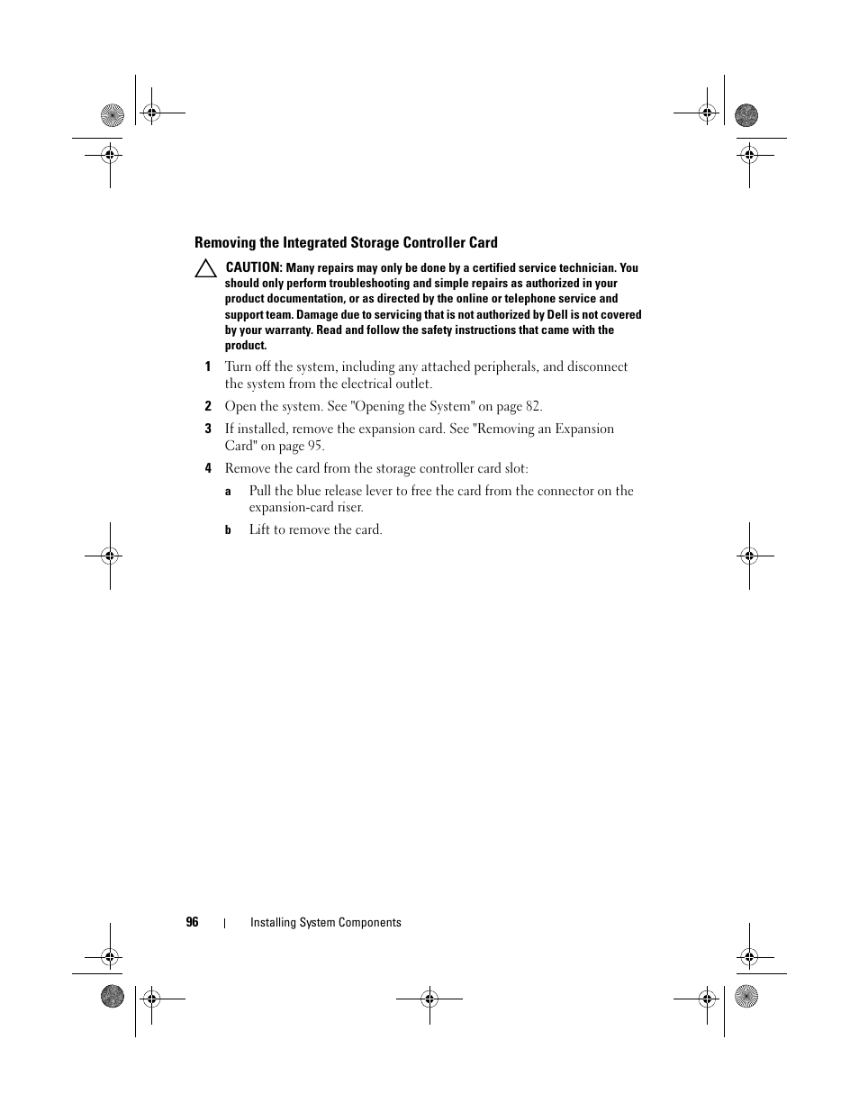 Removing the integrated storage controller card | Dell PowerVault NX300 User Manual | Page 96 / 192