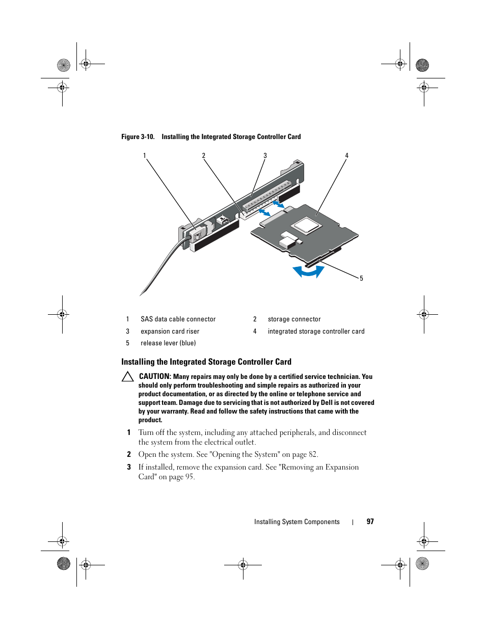 Installing the integrated storage controller card | Dell PowerVault NX300 User Manual | Page 97 / 192
