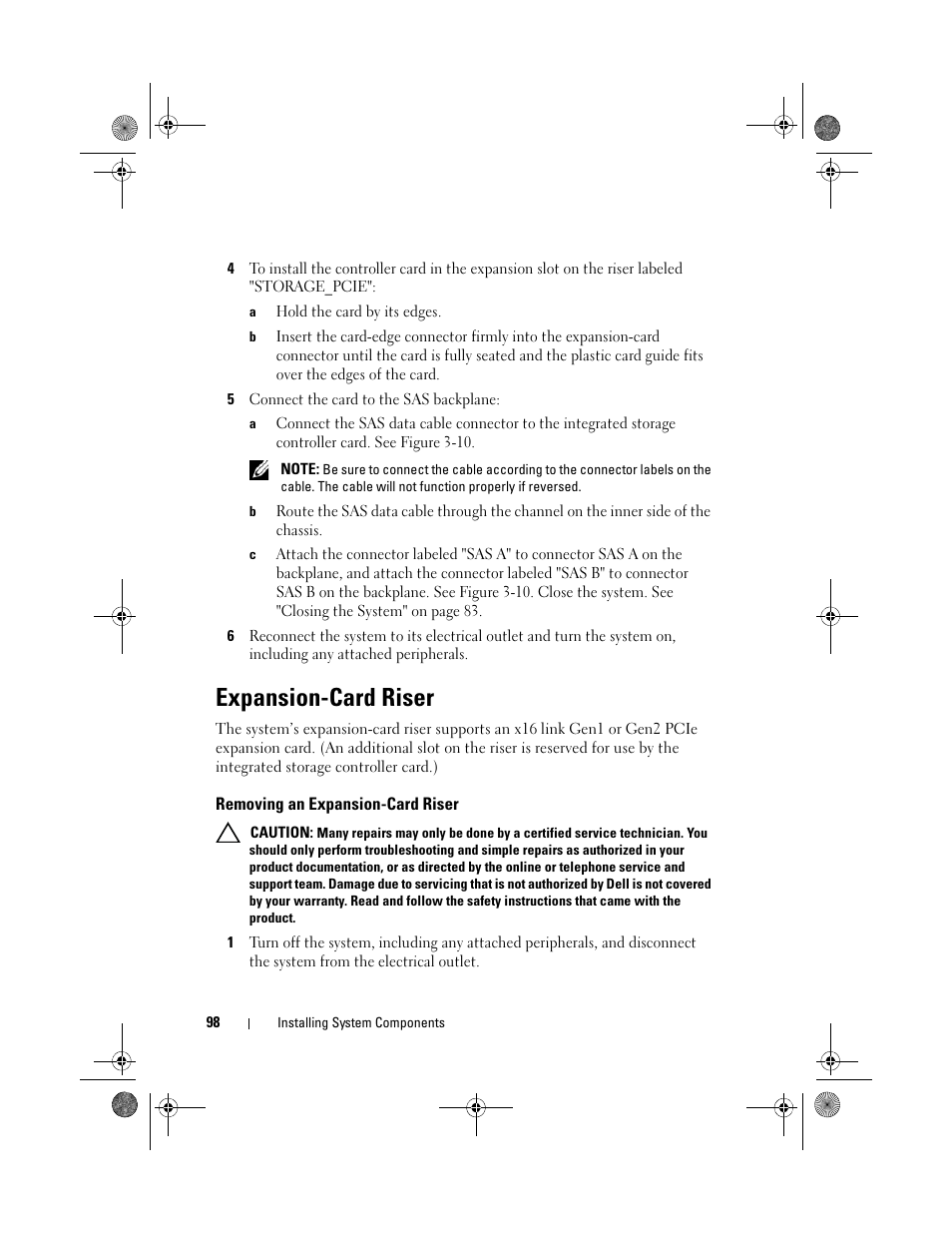 Expansion-card riser, Removing an expansion-card riser | Dell PowerVault NX300 User Manual | Page 98 / 192